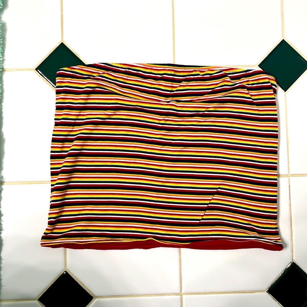 American Eagle, size S, reversible cropped tube top, red and mutlicolored stripe